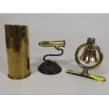A Small Trench Art Shell & Other Brass Items