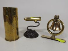 A Small Trench Art Shell & Other Brass Items