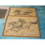 Two Framed Chinese Watercolours On Silk Of Horses,