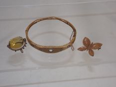 A 9ct Gold Bangle & Butterfly A/F Twinned With Gol