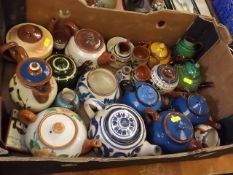 A Tray Of Devon Pottery Teapots
