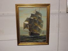 A Modern Seascape Featuring A Galleon, Signed