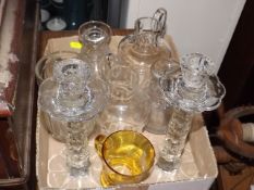 A Pair Of Glass Candlesticks & Other Items