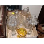 A Pair Of Glass Candlesticks & Other Items