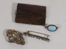 A Large Silver Mounted Agate Brooch & Other Items