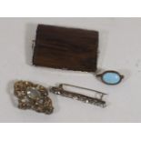 A Large Silver Mounted Agate Brooch & Other Items