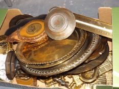 A Boxed Quantity Of Brassware & Other Metal Items