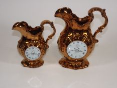 Two Copper Lutsreware Clock Jugs