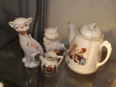 Four Pieces Of Crested Ware Inc. Two Cats