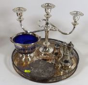 A Plated Candelabra & Other Plated Ware