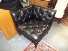 A Retro Style Leather Button Back Corner Chair