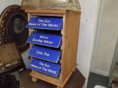 Pine Boxed Novelty Shelf Unit With Newspaper Trays
