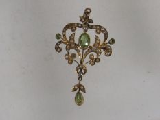 A Victorian Seed Pearl & Peridot Gold Pendant A/F