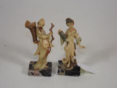 Two Decorative Japanese Figures Mounted On Marble
