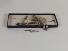 A silver handled button hook & other items