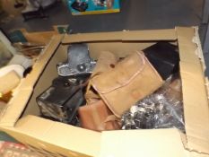 A Box Of Vintage & Early 20thC. Cameras