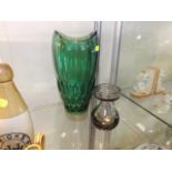 A Green Art Glass Vase & One Other