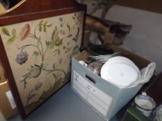 An Embroidered Screen & A Box Of Miscellany