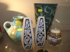Two Nailsea Vases & Other Mid 20thC. Pottery