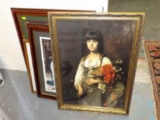 A Gilt Framed Print Of Young Woman & Other Decorat