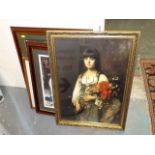 A Gilt Framed Print Of Young Woman & Other Decorat