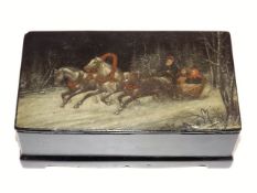 A 19thC. Russian Lacquer Ware Box With Hand Painte