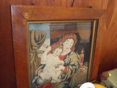 A Victorian Wool Work Picture In Large Maple Frame