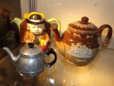 A Doulton Stoneware Teapot A/F With Two Others