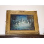 A Framed Oil Painting Depicting Ballerinas Dancing