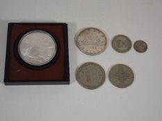 A Silver Canadian Commemorative Coin & Other Coins
