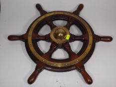 A Small Yacht Brass & Wood Wheel
