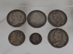 Four Victorian Silver Crowns & Two Other Silver Co