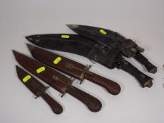 Two Kukri Style Knives & Three Other Asian Knives
