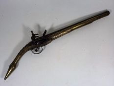 An Albanian Brass & Wood Flintlock Pistol