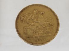 A Victorian Gold Five Pound Coin 40g