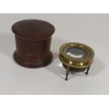 A Brass Desk Magnifier & Turned Box
