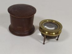 A Brass Desk Magnifier & Turned Box