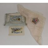 An Early 20thC. Silk Purse With Postcard & Silk Ha