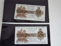 Two Warren Fisher George V One Pound Bank Notes