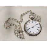 A Silver Pocket Watch With Albert Chain