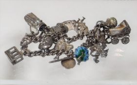 A Vintage Silver Charm Bracelet, One Enamalled 44g