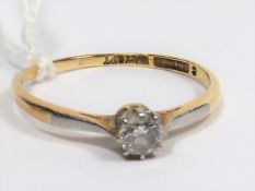 A 9ct Gold With Platinum Mounted Diamond