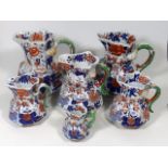 Six Masons Ironstone Jugs With Snake Handles, Tall