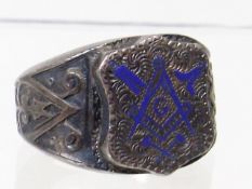 A C.1900 Silver Masonic Ring With Enamelled Motive