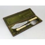 A Silver Plated Fish Fork & Server Set With Ivory