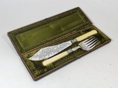A Silver Plated Fish Fork & Server Set With Ivory