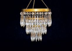 A Brass & Cut Glass Crystal Three Tier Hanging Cha