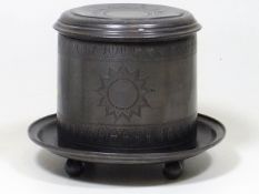 An Antique Pewter Footed Biscuit Barrel