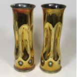 A Pair Of Trench Art Art Nouveau Styled Brass Shel