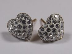 A Small Pair Of Heart Shaped 9ct Gold Ear Rings Wi